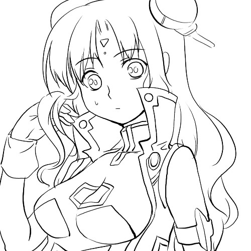 b-ginga, ranpha franboise, broccoli (company), galaxy angel, lowres, 00s, 1girl, breasts, female focus, greyscale, lineart, long hair, monochrome, simple background, solo, upper body, white background