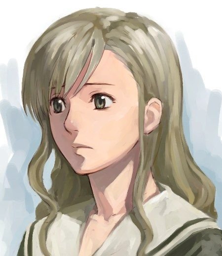 toudou shimako, maria-sama ga miteru, 00s, 1girl, blonde hair, close-up, female focus, grey eyes, grey hair, long hair, school uniform, serafuku, solo