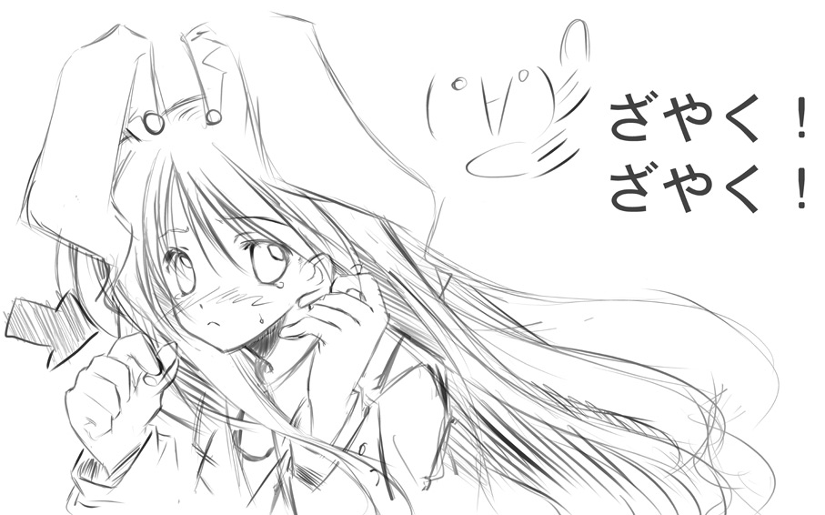 kamiya yuu, reisen udongein inaba, touhou, 1girl, animal ears, female focus, greyscale, monochrome, rabbit ears, simple background, sketch, solo