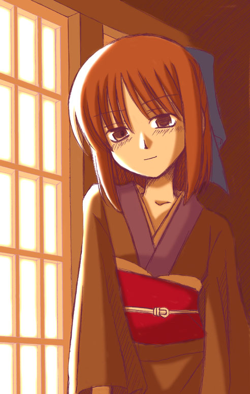 sagami inumaru, kohaku (tsukihime), tsukihime, 00s, 1girl, female focus, japanese clothes, kimono, obi, sash, solo, window