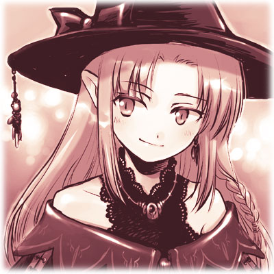 suzunoya, medea (caster) (fate), medea (fate), fate/stay night, fate (series), lowres, 00s, 1girl, bare shoulders, braid, elf, female focus, hat, long hair, monochrome, pointy ears, solo, witch hat