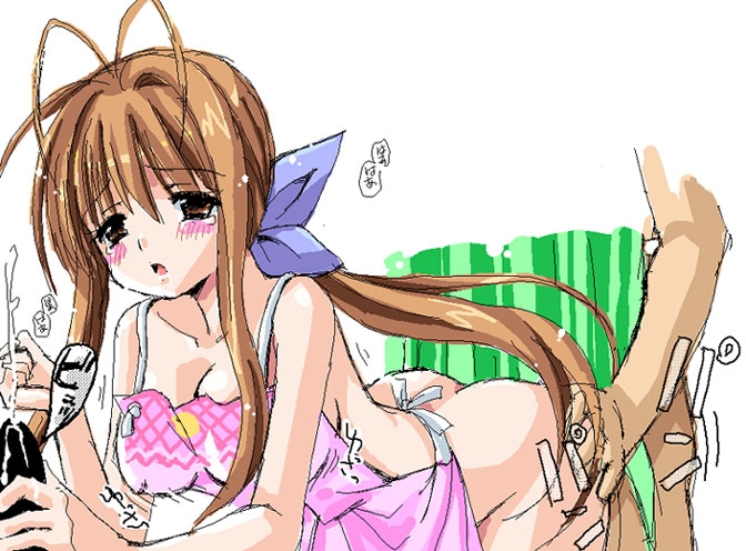 furukawa sanae, clannad, jpeg artifacts, 00s, 1boy, 1girl, antenna hair, apron, arched back, ass, blush, censored, cum, disembodied penis, doggystyle, ejaculation, group sex, hair ribbon, handjob, hetero, housewife, mature female, naked apron, no panties, penis, ponytail, ribbon, sex, sex from behind, sidelocks, simple background, solo focus, tears, vaginal