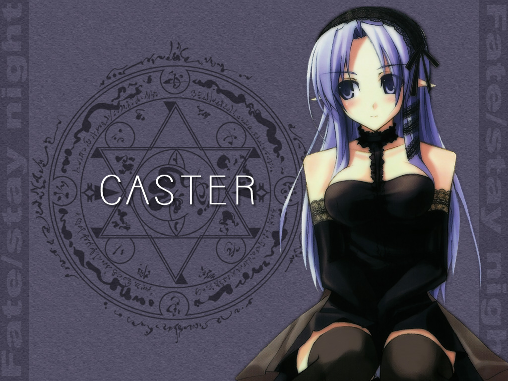 shingo (missing link), medea (caster) (fate), medea (fate), fate/stay night, fate (series), 00s, 1girl, black gloves, black thighhighs, choker, elbow gloves, female focus, gloves, goth fashion, kneeling, lace, lace-trimmed gloves, lace trim, long hair, pointy ears, purple eyes, purple hair, solo, thighhighs, zettai ryouiki