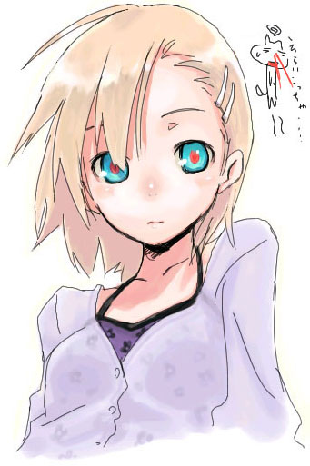 yoshida on, original, 1girl, aqua eyes, blonde hair, blood, chibi, chibi inset, female focus, heart, heart-shaped pupils, long sleeves, nosebleed, red eyes, simple background, solo, symbol-shaped pupils, white background