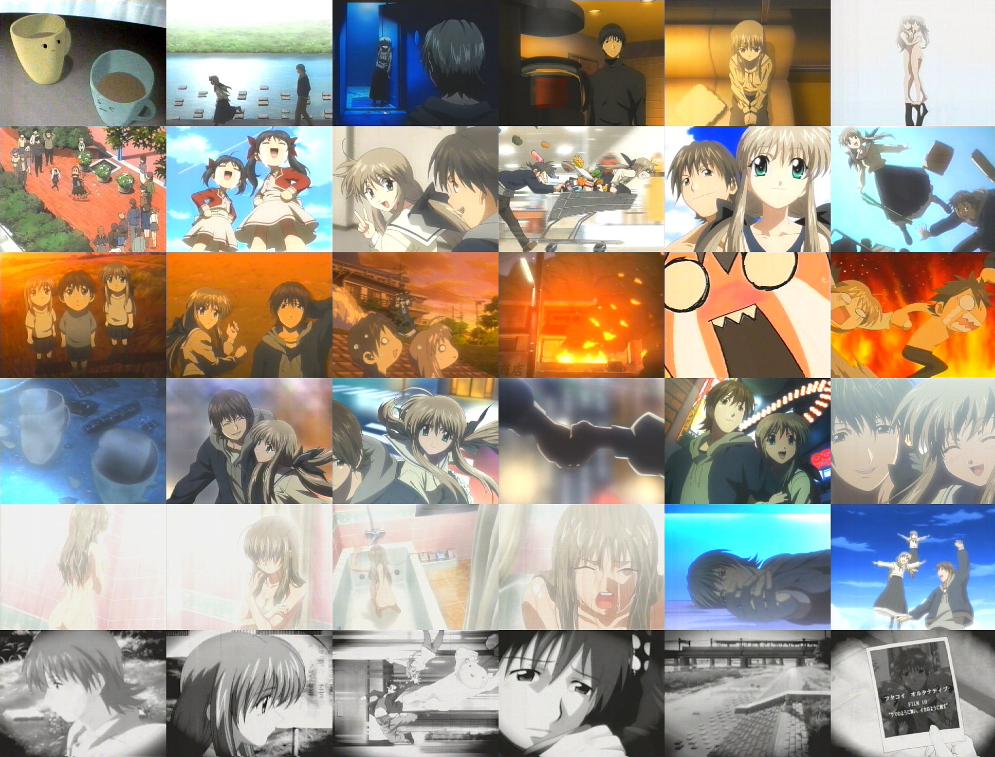 futaba rentarou, hinagiku lala, hinagiku lulu, shirogane sara, shirogane souju, futakoi, anime screenshot, highres, 00s, 6+boys, 6+girls, coffee, collage, crying, multiple boys, multiple girls, siblings, sisters, streaming tears, tears, twins