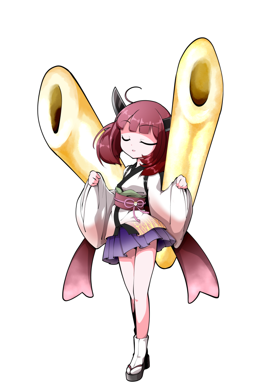 dairi, touhoku kiritan, utau, voiceroid, commentary request, highres, large variant set, variant set, 1girl, ahoge, blue skirt, blunt bangs, bob cut, brown hair, full body, headgear, japanese clothes, kimono, kiritanpo (food), long sleeves, obi, pleated skirt, sandals, sash, short hair, short kimono, short yukata, skirt, solo, standing, tabi, tachi-e, transparent background, wide sleeves, yukata, zouri