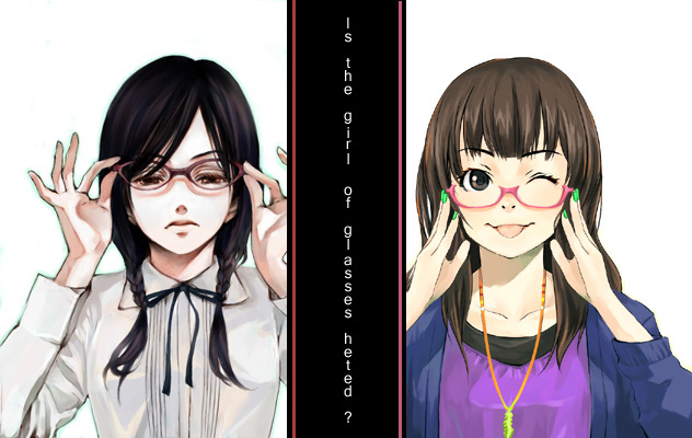 sasetsu, original, 2girls, ;p, adjusting eyewear, black hair, brown hair, english text, engrish text, glasses, green nails, jewelry, long hair, multiple girls, nail polish, necklace, one eye closed, ranguage, tongue, tongue out