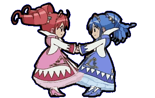 fine (futagohime), rein (futagohime), fushigiboshi no futago hime, animated, animated gif, anime screenshot, lowres, 00s, 2girls, blue eyes, blue hair, dancing, dress, drill hair, full body, long sleeves, multiple girls, red eyes, red hair, tiara, transparent background, twin drills, twintails