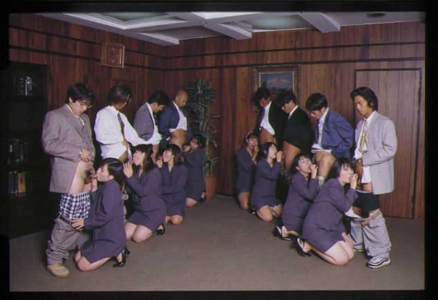 photo (medium), tagme, 6+boys, 6+girls, fellatio, high heels, multiple boys, multiple girls, office lady, oral, penis, pumps, uncensored