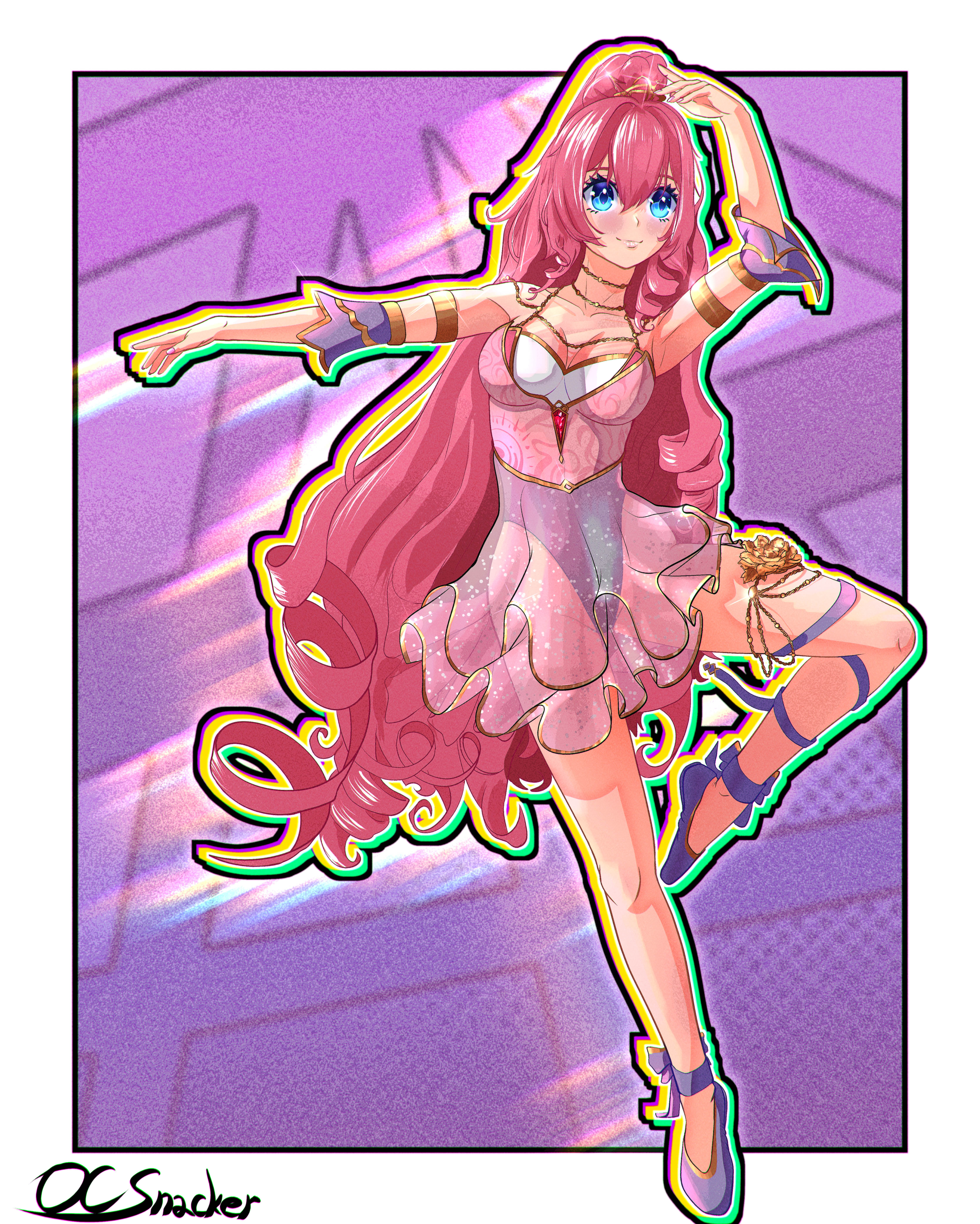 olivia monroe, absurdres, highres, non-web source, hair between eyes, leotard, long hair, pink hair, sidelocks, very long hair