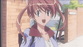 hawatari yuiko, loveless, animated, animated gif, anime screenshot, lowres, 00s, 1girl, :d, ^ ^, animal ears, blue eyes, bouncing breasts, breasts, brown hair, cat ears, closed eyes, female focus, jewelry, long sleeves, medium breasts, necklace, open mouth, smile, solo, twintails
