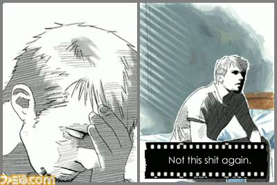 lowres, 1boy, bed, closed eyes, comic, english text, male focus, short hair, sketch, solo, watermark