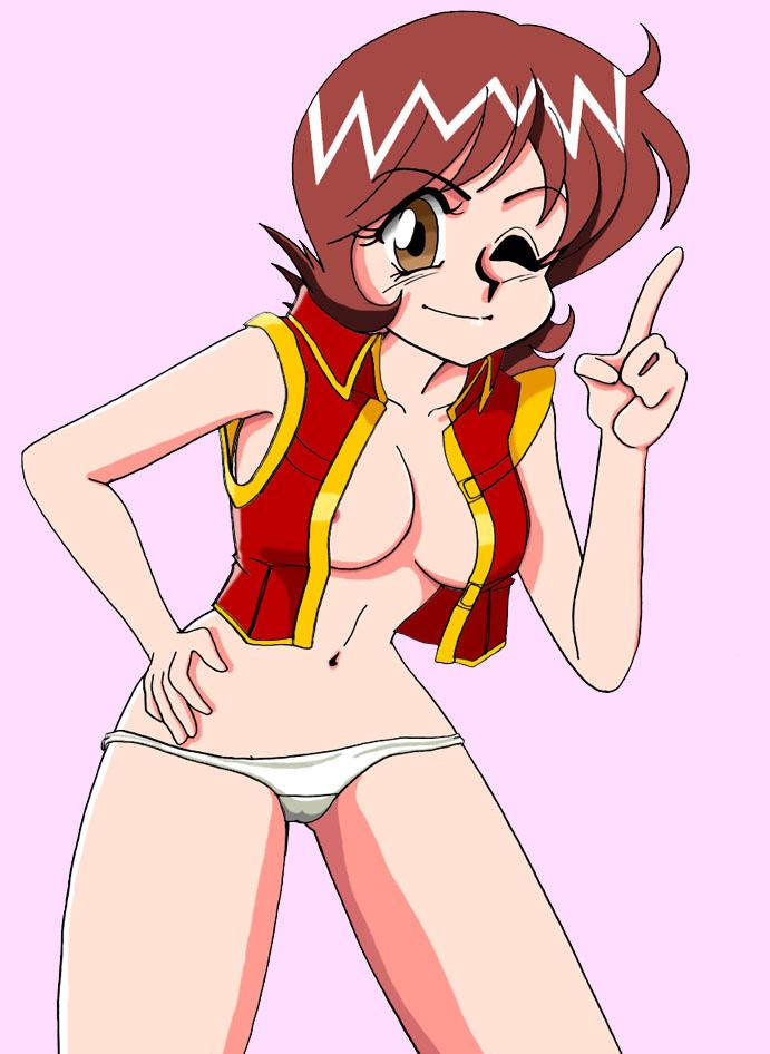 fraw bow, gundam, breasts, open clothes, open shirt, panties, shirt, underwear