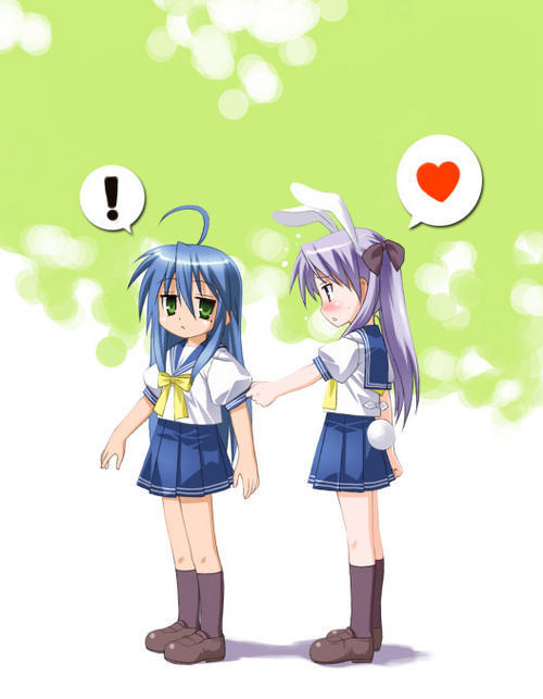 hiiragi kagami, izumi konata, lucky star, lowres, tagme, 00s, 2girls, animal ears, child, multiple girls, rabbit ears, yuri