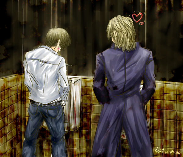 henry townshend, walter sullivan, silent hill, bathroom, blush, peeing, urinal