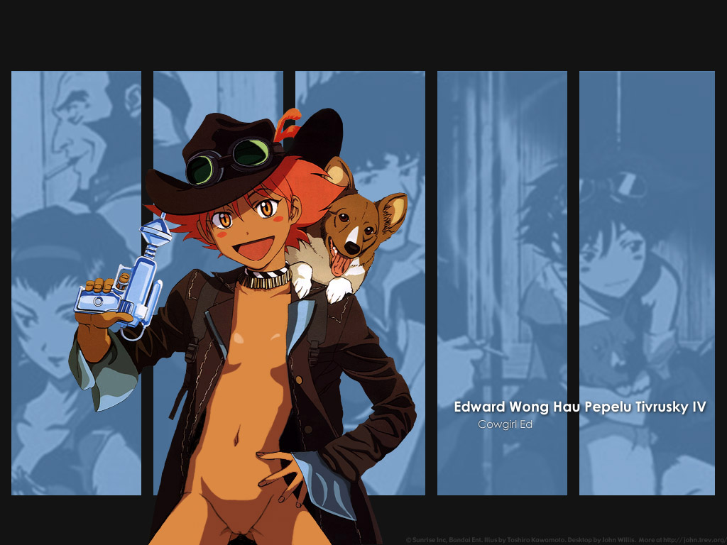 edward wong hau pepelu tivrusky iv, ein (cowboy bebop), cowboy bebop, nude filter, third-party edit, 1990s (style), 1girl, androgynous, blush stickers, bottomless, cleft of venus, cowboy shot, cowboy western, dog, female focus, goggles, gun, hat, jacket, loli, nude, open clothes, open jacket, pussy, red hair, retro artstyle, reverse trap, short hair, solo, tomboy, uncensored, weapon, welsh corgi