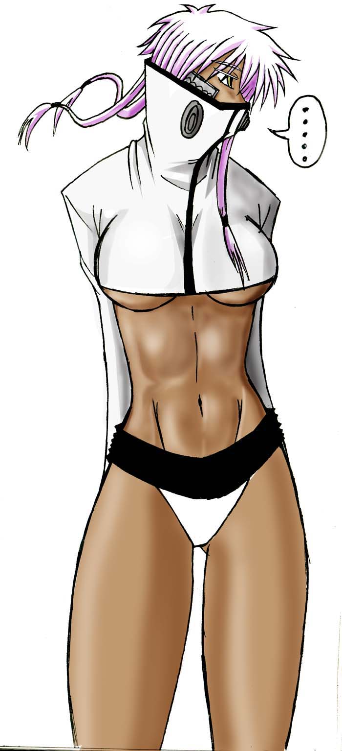 tier harribel, bleach, artist request, highres, long image, tall image, 00s, arrancar, breasts, dark skin, hollow (bleach), multicolored hair, number tattoo, tattoo, underboob