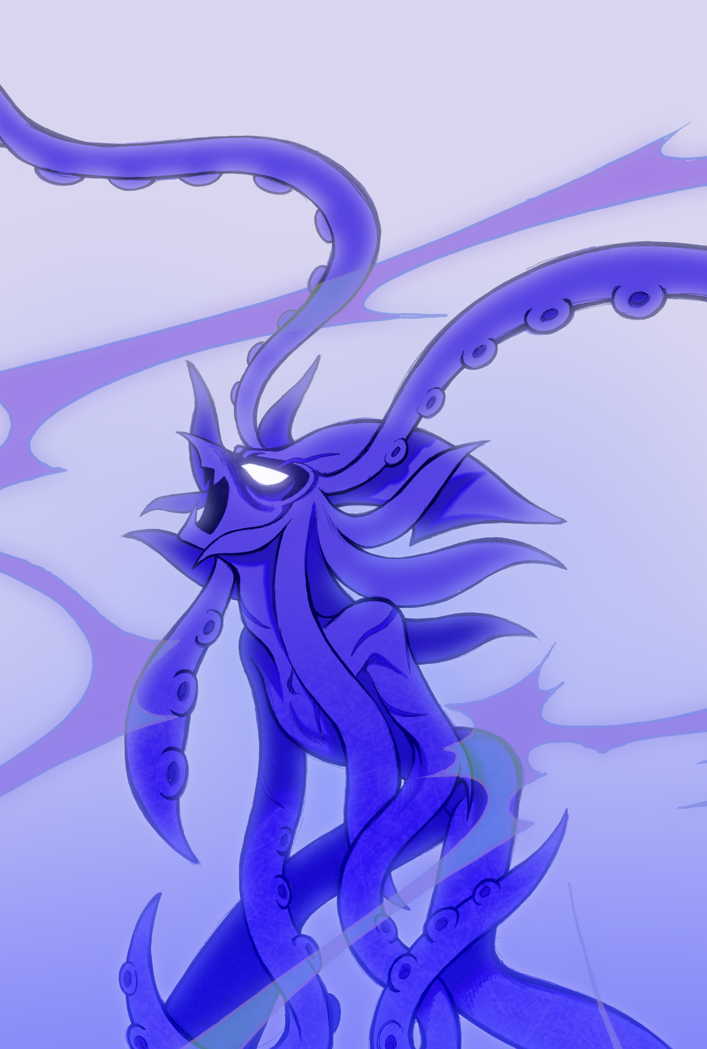 roachgore, nintendo, original, splatoon (series), absurdres, highres, fang, glowing, glowing eyes, lukas verallina, monster, monster boy, open mouth, pointy nose, standing, tentacle hair, tentacles