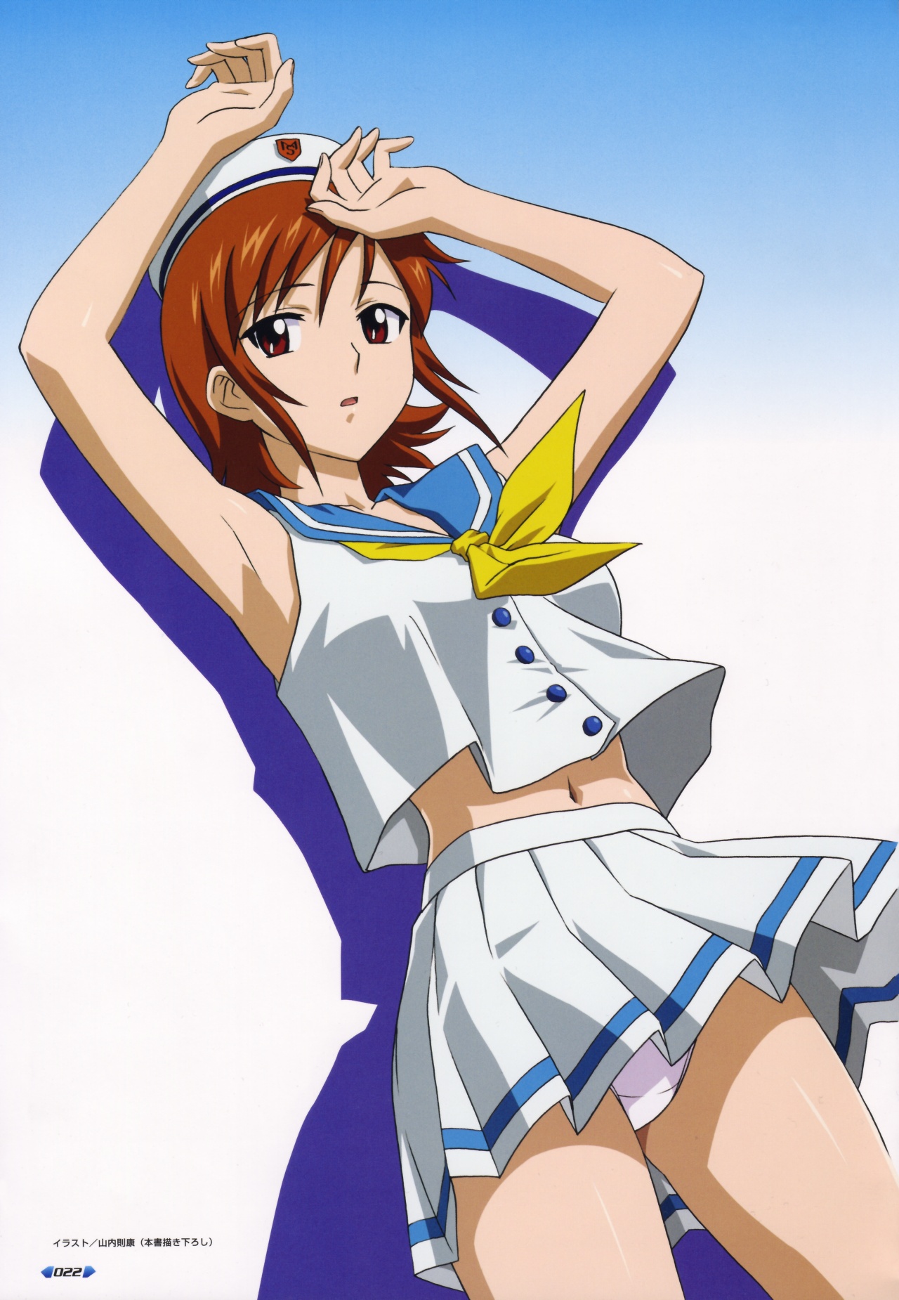 nakamura ayamo, stratos 4, highres, 00s, armpits, panties, school uniform, serafuku, underwear