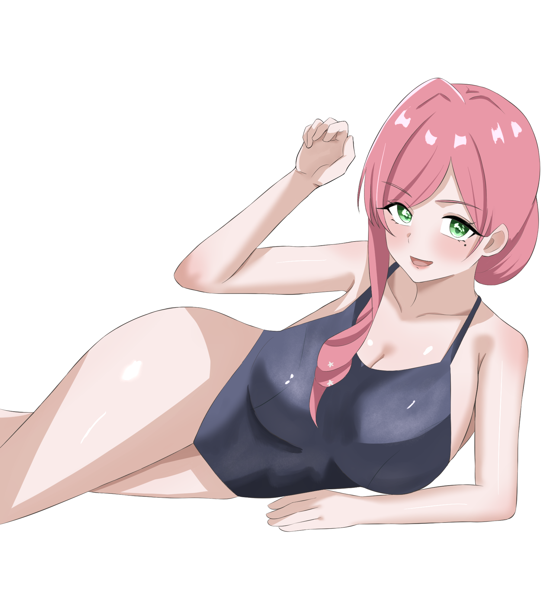 hanazono hahari, kimi no koto ga dai dai dai dai daisuki na 100-nin no kanojo, artist request, 1girl, breasts, green eyes, large breasts, long hair, pink hair, smile, swimsuit