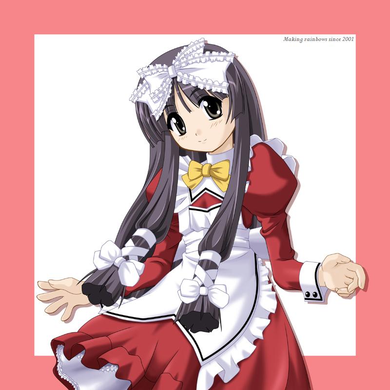 hyokkori tamago, kokoro, kokoro (kokoro toshokan), kokoro toshokan, 00s, 1girl, black eyes, black hair, bow, female focus, long hair, maid, ribbon, solo, yellow bow