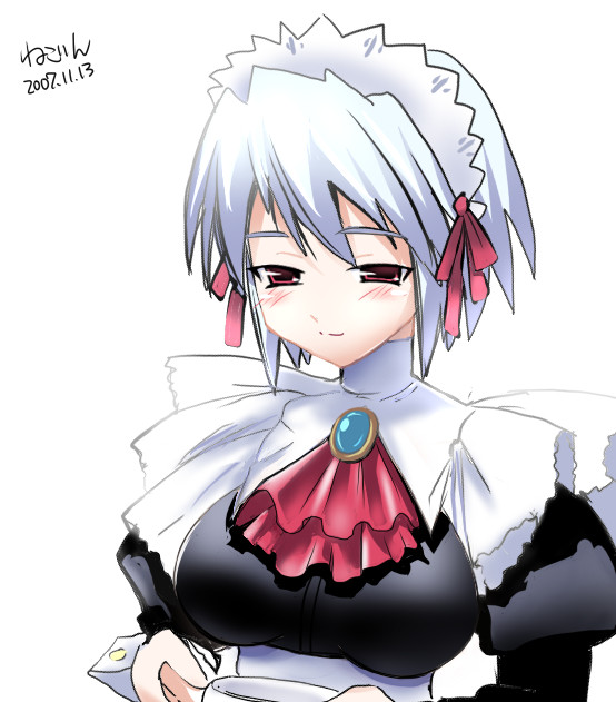 nekorin, kotonomiya yuki, suigetsu, blue hair, brown eyes, maid, short hair, solo