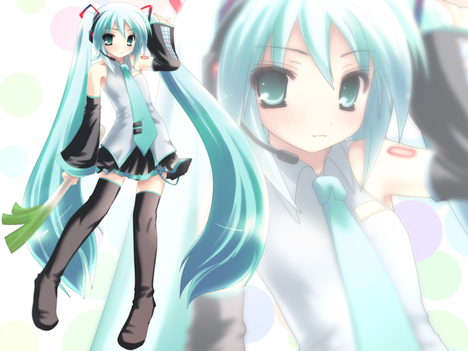 namamo nanase, hatsune miku, vocaloid, highres, 1girl, detached sleeves, female focus, long hair, solo, spring onion, thighhighs, twintails, very long hair, zettai ryouiki, zoom layer