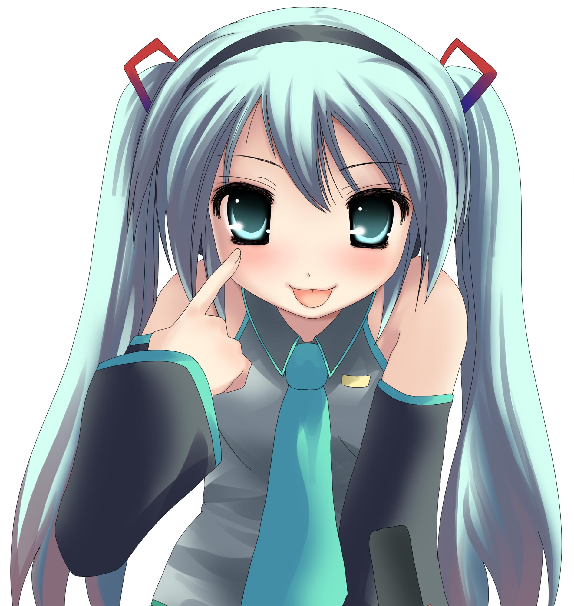 namamo nanase, hatsune miku, suzumiya haruhi no yuuutsu, vocaloid, highres, parody, solo, twintails
