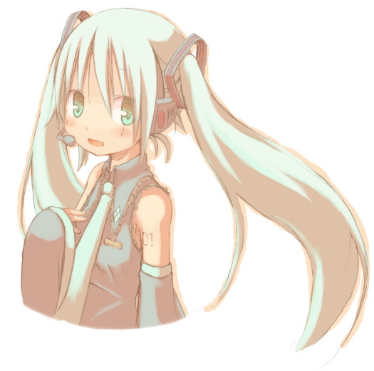 kuro (kuroneko no kanzume), hatsune miku, vocaloid, tagme, headphones, microphone, solo, twintails