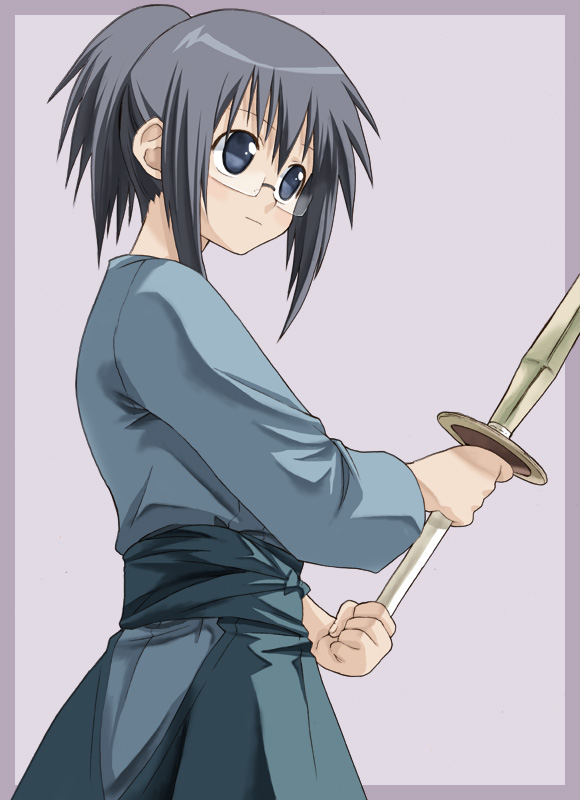 takano natsuki, harada konatsu, bamboo blade, 00s, glasses, shinai, solo, sword, weapon
