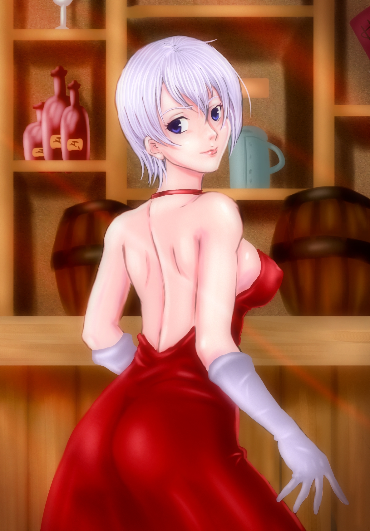 lisanna strauss, fairy tail, artist request, 1girl, blue eyes, dress, short hair, white hair