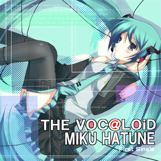 azumi kazuki, hatsune miku, vocaloid, 1girl, aqua hair, black boots, black skirt, boots, cable, character name, clothes between thighs, collared shirt, copyright name, detached sleeves, female focus, floating hair, grey shirt, hair between eyes, hair ornament, hand on headphones, headphones, long hair, miniskirt, necktie, pleated skirt, shirt, skirt, solo, tattoo, text focus, thigh boots, thighhighs, tie clip, twintails