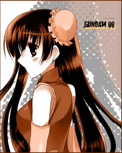 azumi kazuki, wang liu mei, gundam, gundam 00, 00s, 1girl, bare shoulders, brown eyes, brown hair, bun cover, china dress, chinese clothes, dress, female focus, frills, from side, long hair, profile, red dress, sleeveless, sleeveless dress, solo, upper body, zoom layer