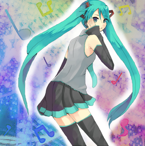 suzumura tomo, hatsune miku, vocaloid, lowres, long hair, solo, thighhighs, twintails, very long hair, zettai ryouiki