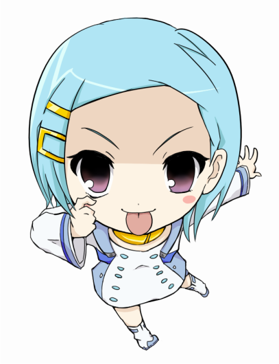 hrd, eureka (eureka seven), suzumiya haruhi, eureka seven, eureka seven (series), suzumiya haruhi no yuuutsu, 1girl, akanbe, chibi, crossover, eyelid pull, female focus, parody, solo, tongue, tongue out