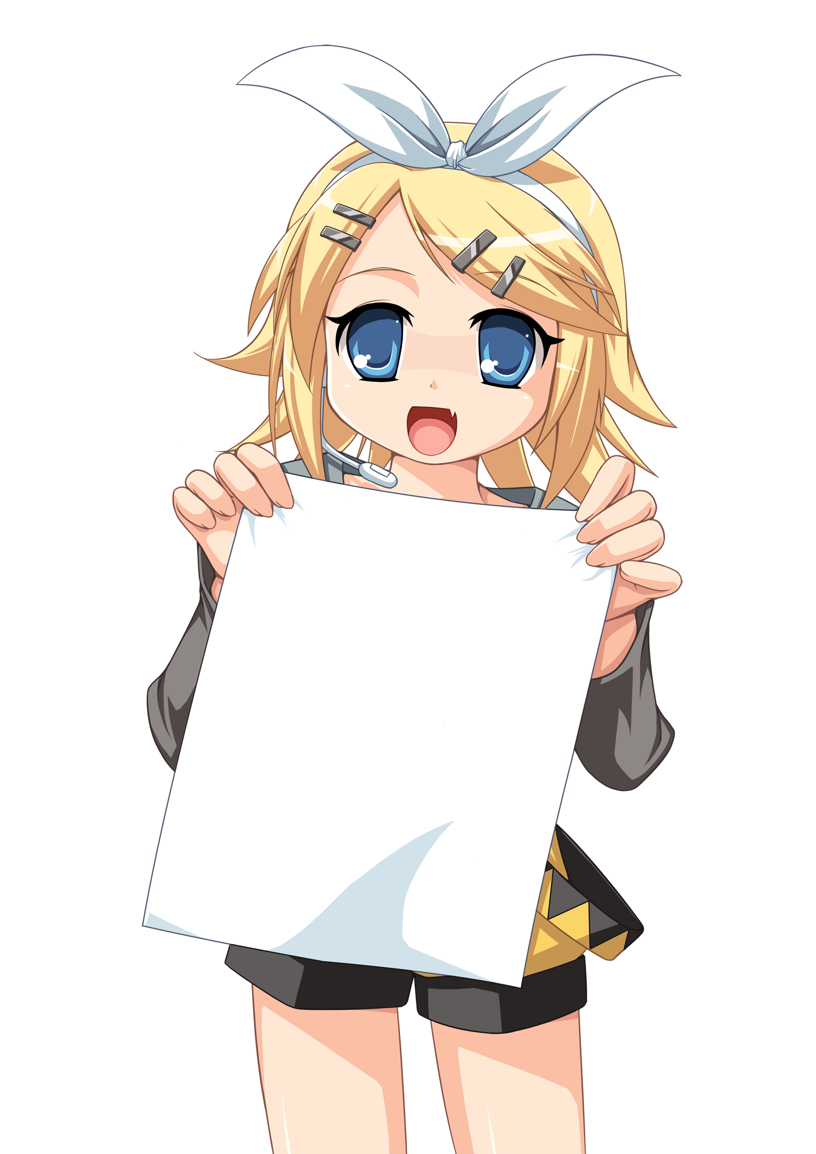 kanna hisashi, kagamine rin, vocaloid, highres, tagme, fang, solo, transparent background