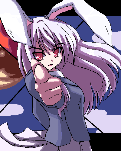 akiyasu, reisen udongein inaba, touhou, lowres, 1girl, animal ears, female focus, finger gun, oekaki, rabbit ears, solo, touhuya