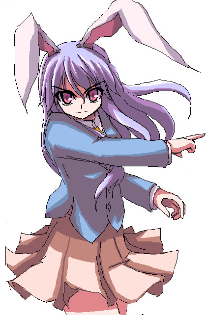 akiyasu, reisen udongein inaba, touhou, 1girl, animal ears, female focus, finger gun, rabbit ears, solo, touhuya