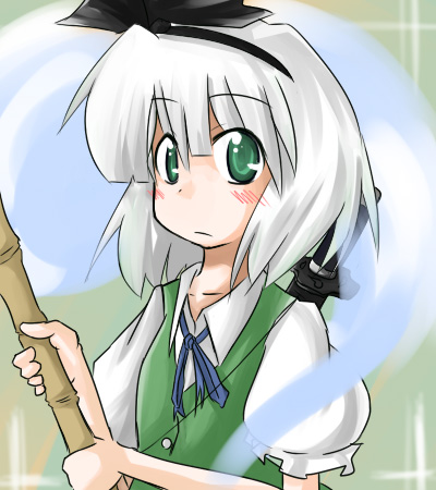 yantora (toraya), konpaku youmu, konpaku youmu (ghost), touhou, lowres, 1girl, blush, female focus, hitodama, solo