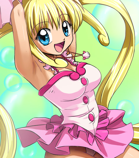 haruyama kazunori, nanami lucia, nanami lucia (idol), mermaid melody pichi pichi pitch, 00s, 1girl, armpits, blonde hair, blue eyes, breasts, female focus, panties, pantyshot, solo, twintails, underwear
