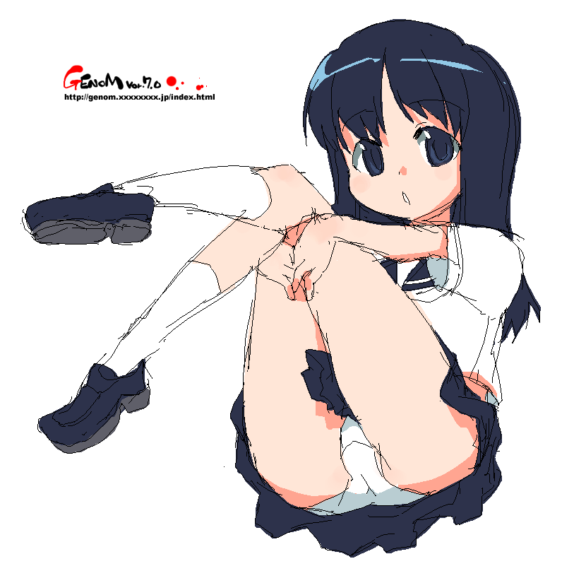 onija tarou, original, blue eyes, blue hair, legs up, long hair, oekaki, panties, school uniform, serafuku, skirt, underwear, white panties