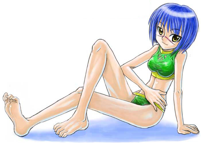 tsumura tokiko, busou renkin, 00s, blue hair, scar, swimsuit, yellow eyes