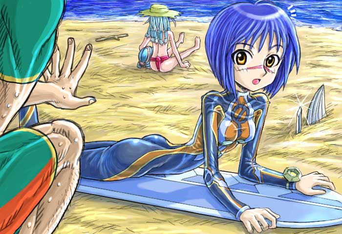 tsumura tokiko, busou renkin, 00s, blue hair, scar, yellow eyes
