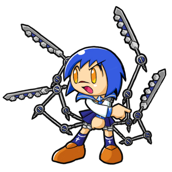 tsumura tokiko, busou renkin, 00s, blue hair, scar, school uniform, serafuku, valkyrie skirt, yellow eyes