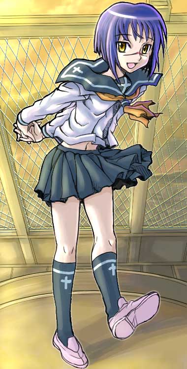 mitsurou, tsumura tokiko, busou renkin, 00s, blue hair, scar, school uniform, serafuku, yellow eyes