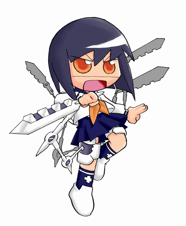 tsumura tokiko, busou renkin, 00s, blue hair, scar, school uniform, serafuku, valkyrie skirt, yellow eyes