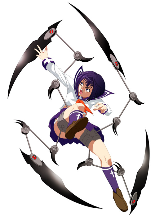 tsumura tokiko, busou renkin, 00s, blue hair, scar, school uniform, serafuku, valkyrie skirt