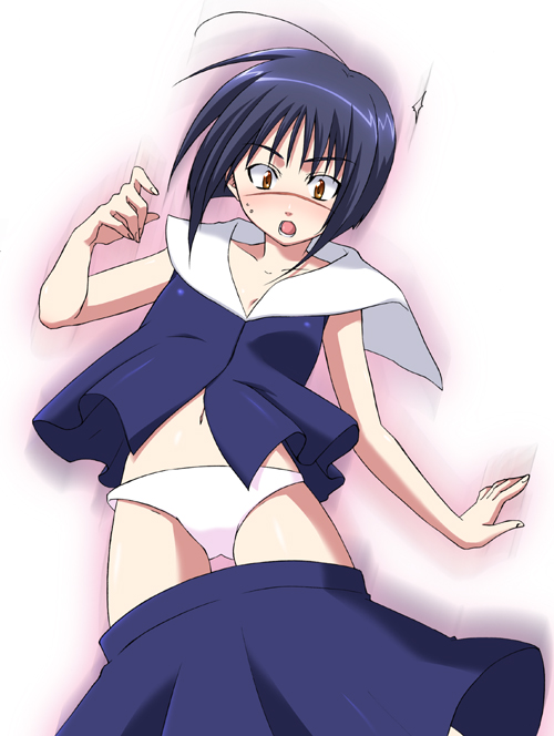 tsumura tokiko, busou renkin, 00s, blue hair, blush, panties, scar, underwear, yellow eyes