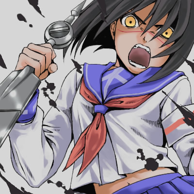 tsumura tokiko, busou renkin, lowres, 00s, black hair, scar, school uniform, serafuku, valkyrie skirt, yellow eyes