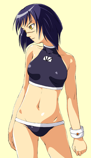 tsumura tokiko, busou renkin, 00s, blue hair, scar, swimsuit, yellow eyes